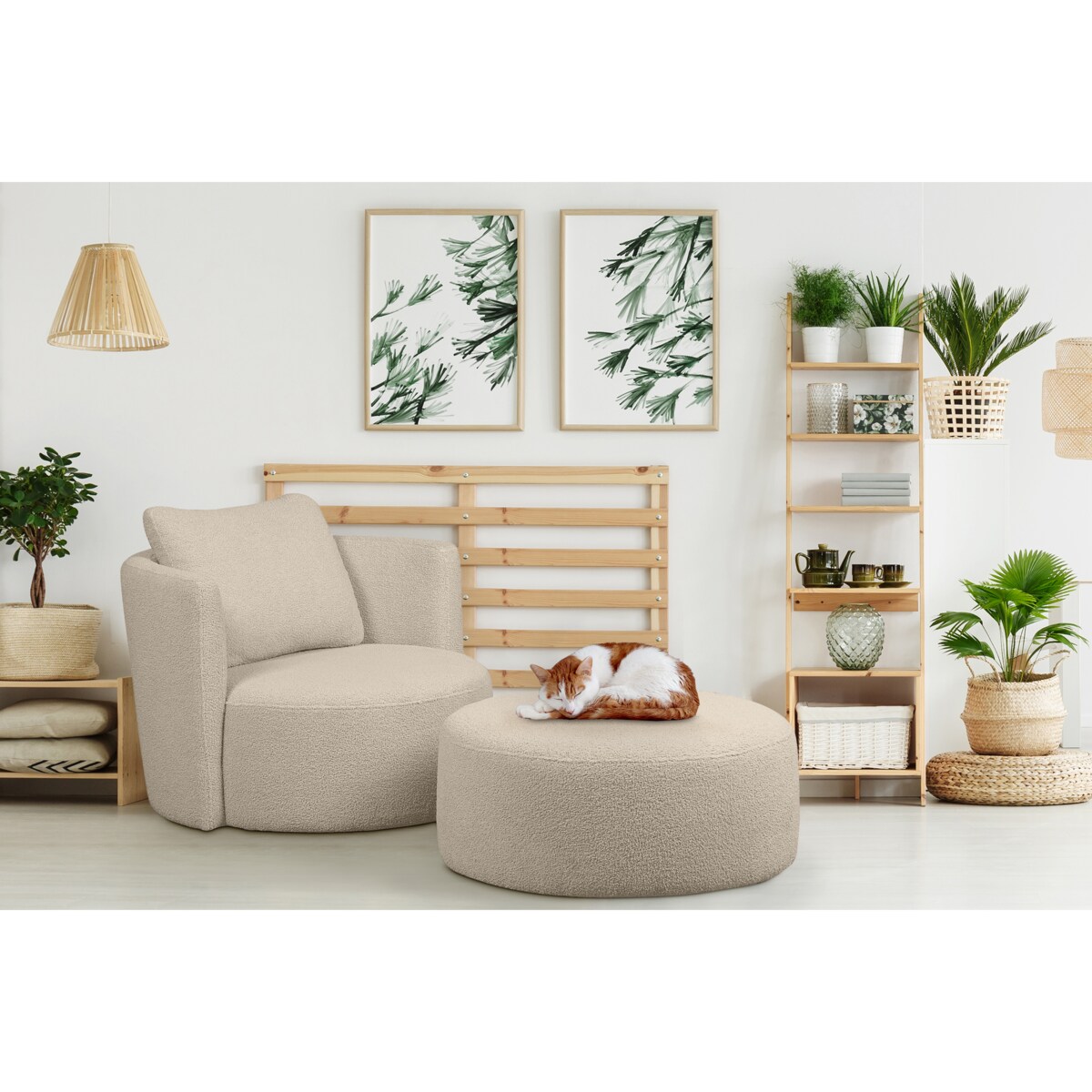 KONSIMO RAGGI Fotel obrotowy baranek jasnobeżowy