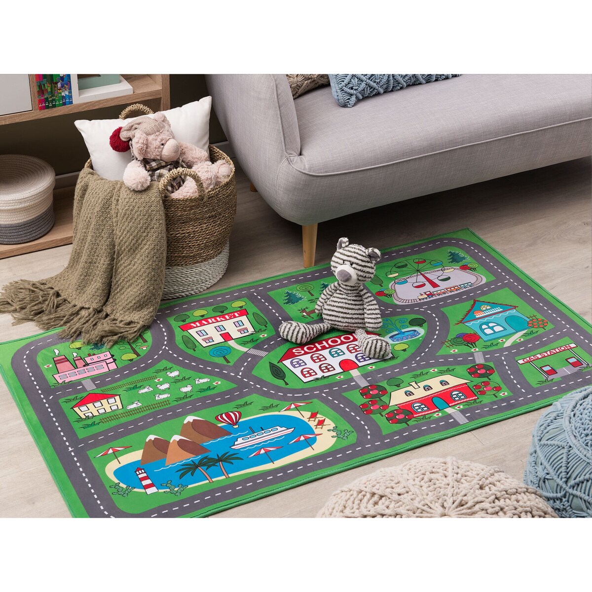 Dywan dziecięcy nadruk z miastem 80 x 150 cm TUTAK