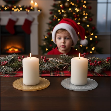 Podkładka Podstawka Pod Świecę Dekoracyjna Srebrna Z Brokatem 15 Cm