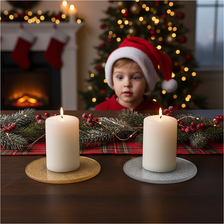 Podkładka Podstawka Pod Świecę Dekoracyjna Srebrna Z Brokatem 15 Cm