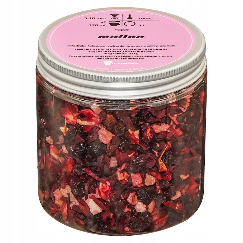 Herbata owocowa sypana MALINA o mocno malinowym smaku PREMIUM Cup&You - herbata liściasta sypana mieszanka napar susz - gotowa na prezent upominek