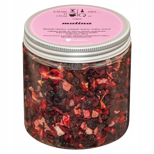 Herbata owocowa sypana MALINA o mocno malinowym smaku PREMIUM Cup&You - herbata liściasta sypana mieszanka napar susz - gotowa na prezent upominek