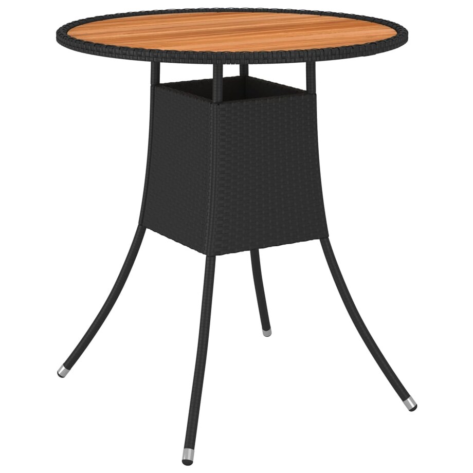 vidaXL Ogrodowy stolik jadalniany, czarny, Ø 70 cm, rattan PE i akacja