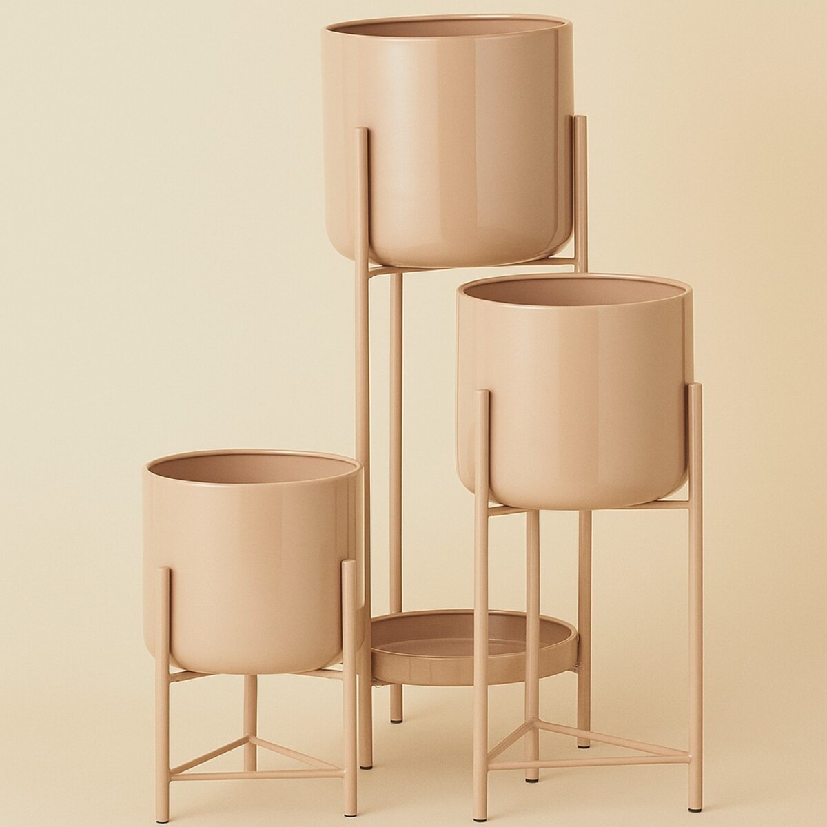Kwietnik metalowy loftowy z 4 osłonkami 60/45/31x19/17x19/17 cm NARDO-2 beżowy