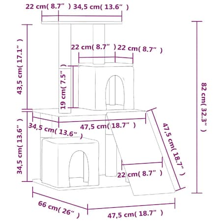 vidaXL Drapak dla kota z sizalowymi słupkami, jasnoszary, 82 cm