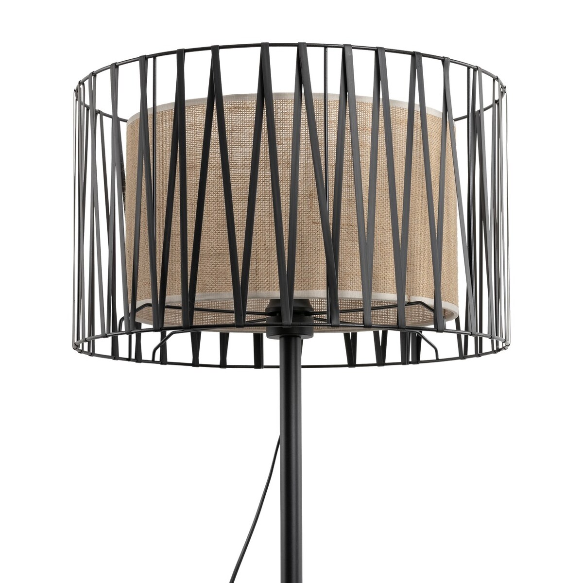 Lampa podłogowa HARMONY NATURE 5890 TK Lighting czarno-brązowa E27 z jutowym abażurem 158 cm do salonu
