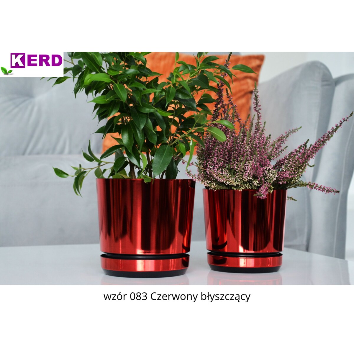 21 cm wzór CZERWONY BŁYSZCZĄCY Doniczka z podstawką wysoki metaliczny połysk elegancka na prezent