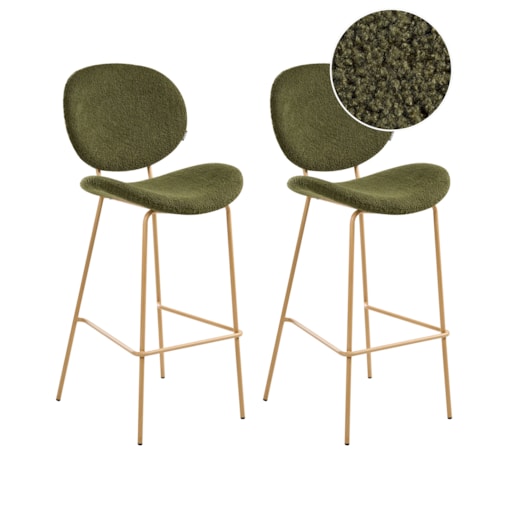 Zestaw 2 krzeseł barowych LUANA Boucle Ciemnozielony
