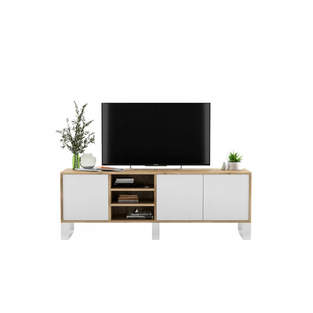 Nowoczesna Szafka RTV Loft Komoda RTV Loft 150 cm Dąb Wotan Biały MAT