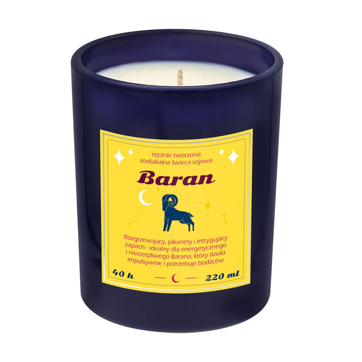 Świeca zodiakalna sojowa naturalna zapachowa BARAN - bezpieczna, ręcznie robiona w szklanym słoiczku na prezent upominek dla osoby ze znakiem zodiaku BARANA