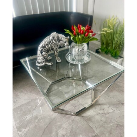 Stolik kawowy/ ława Diament Bryła z szybą przeźroczystą 80x80x45