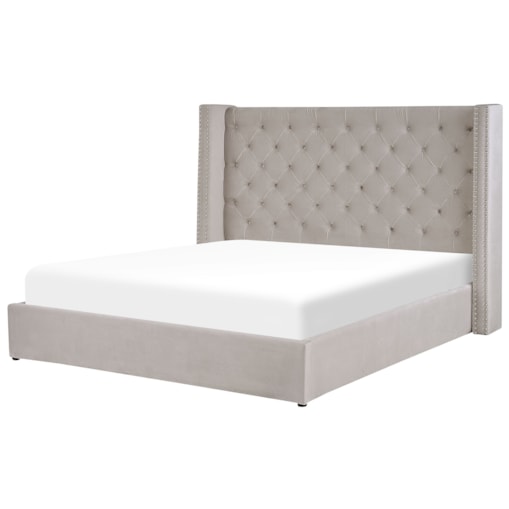 Łóżko z pojemnikiem welurowe 180 x 200 cm jasnoszare LUBBON