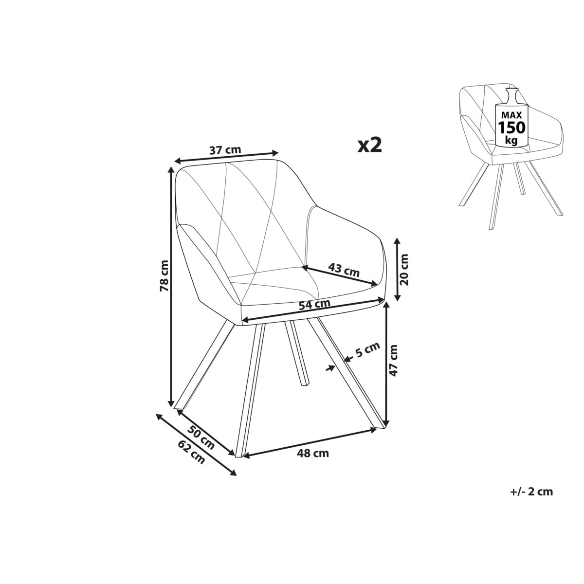 Zestaw 2 krzeseł szary MONEE
