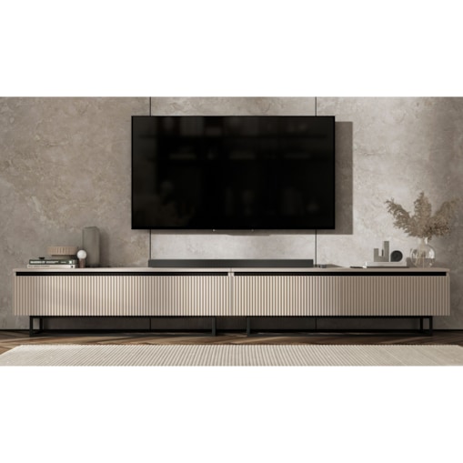 Nowoczesna Szafka RTV Glamour Komoda RTV Kaszmir Mat 280 cm czarny stelaż