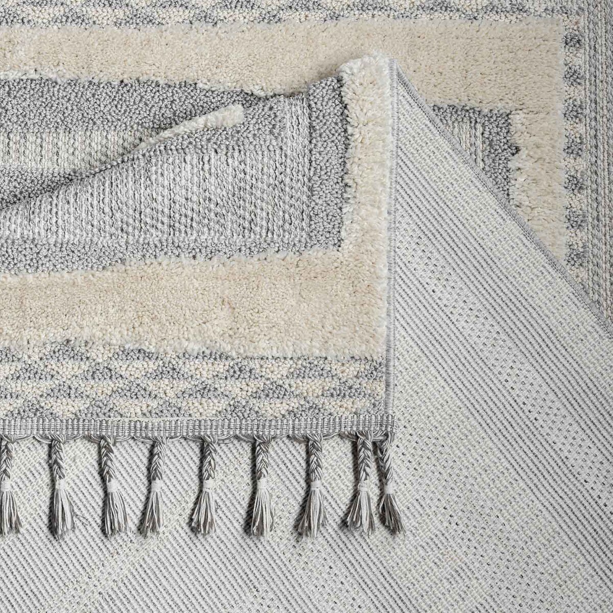 Dywan z frędzlami Cut&Loop Boho-Chic Valora 9400 Szary Krem 160x230