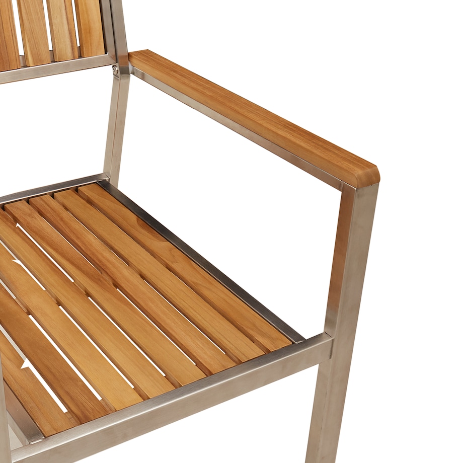 Zestaw do jadalni vidaXL 5 częściowy z litego drewna tekowego, Stół do jadalni na zewnątrz vidaXL 150x90x75 cm z litego drewna tekowego, Zestaw krzeseł ogrodowych vidaXL 4 sztuki z litego drewna tekowego i metalu