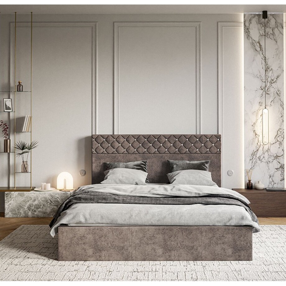 Łóżko tapicerowane 140x200 OLDO 4 tkanina hydrofobowa Monolith- brązowe