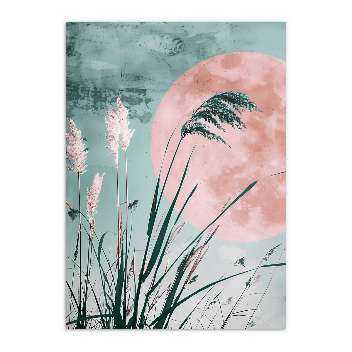 Obraz Plakat Pastelowa Dekoracja w Białej ramie Trawy do sypialni 50x70