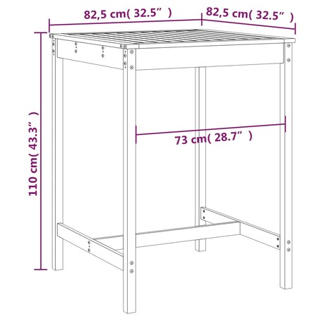 vidaXL Stolik ogrodowy, czarny, 82,5x82,5x110 cm, lite drewno sosnowe