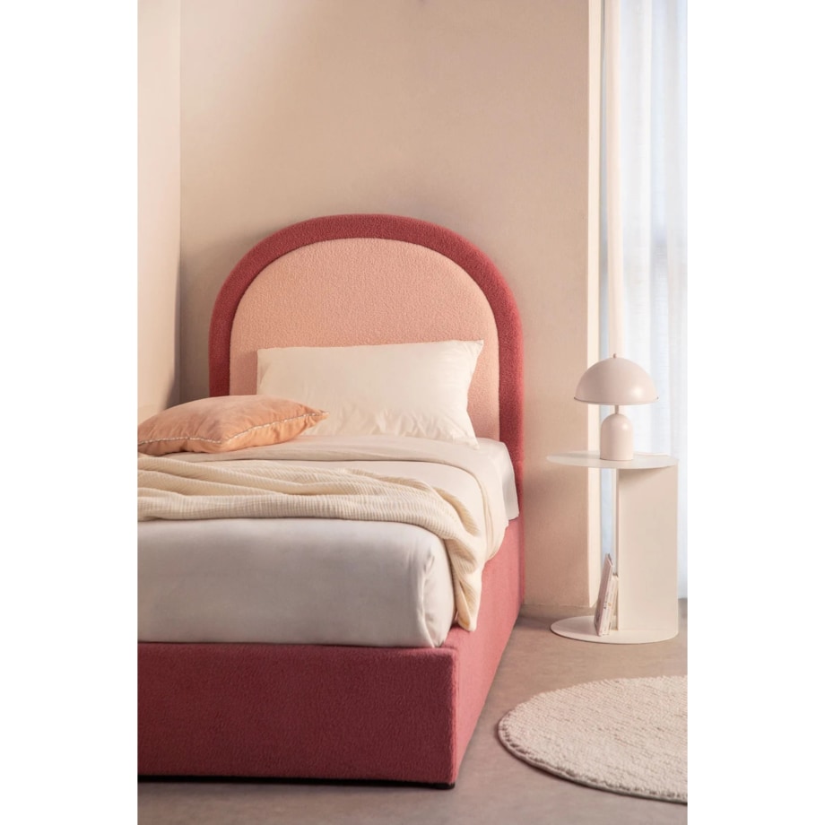 Łóżko z pojemnikiem na pościel, bouclé, różowe Kalwa 90x200 cm