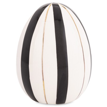 Dekoracja - jajko z ceramiki biało-czarne paskowane 12x9x9 cm