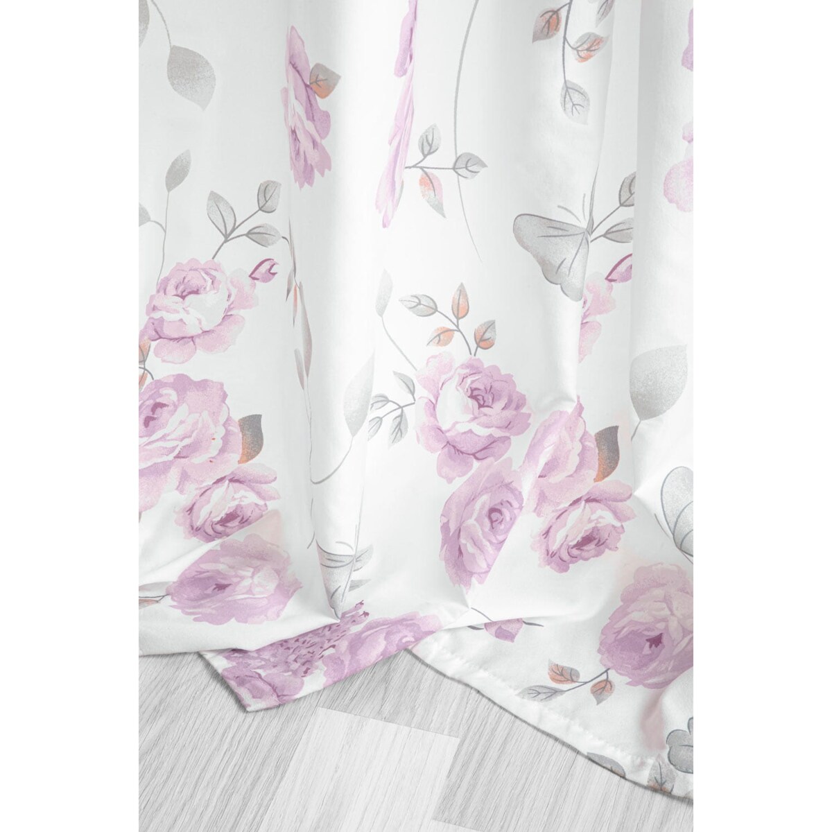 Biała Zasłona do Salonu w Kwiaty 140 x 250 na Przelotkach Półzaciemniająca