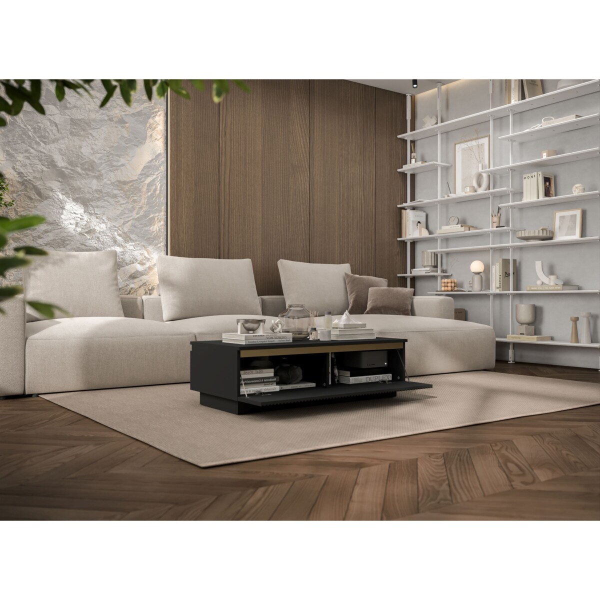 Nowoczesny Stolik kawowy Glamour prostokątny elegancka ława Czarny Mat 109 cm