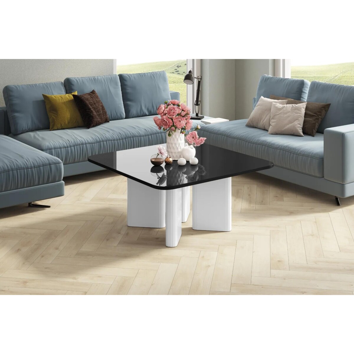 Stolik kawowy DIVERSO 80x80 czarny połysk/biały połysk