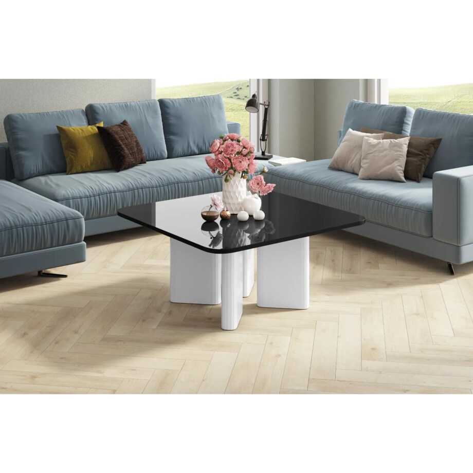 Stolik kawowy DIVERSO 80x80 czarny połysk/biały połysk