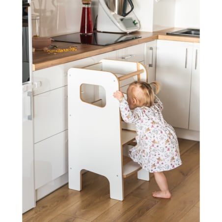 KITCHEN HELPER Super Safe Stabilny Montessori Pomocnik Kuchenny Dla Dzieci Zabudowany Biały Obubu