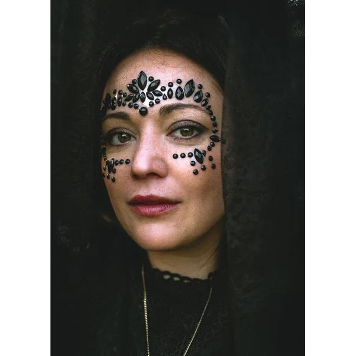 Dekoracja na twarz Kryształki, czarne, 15x9cm
