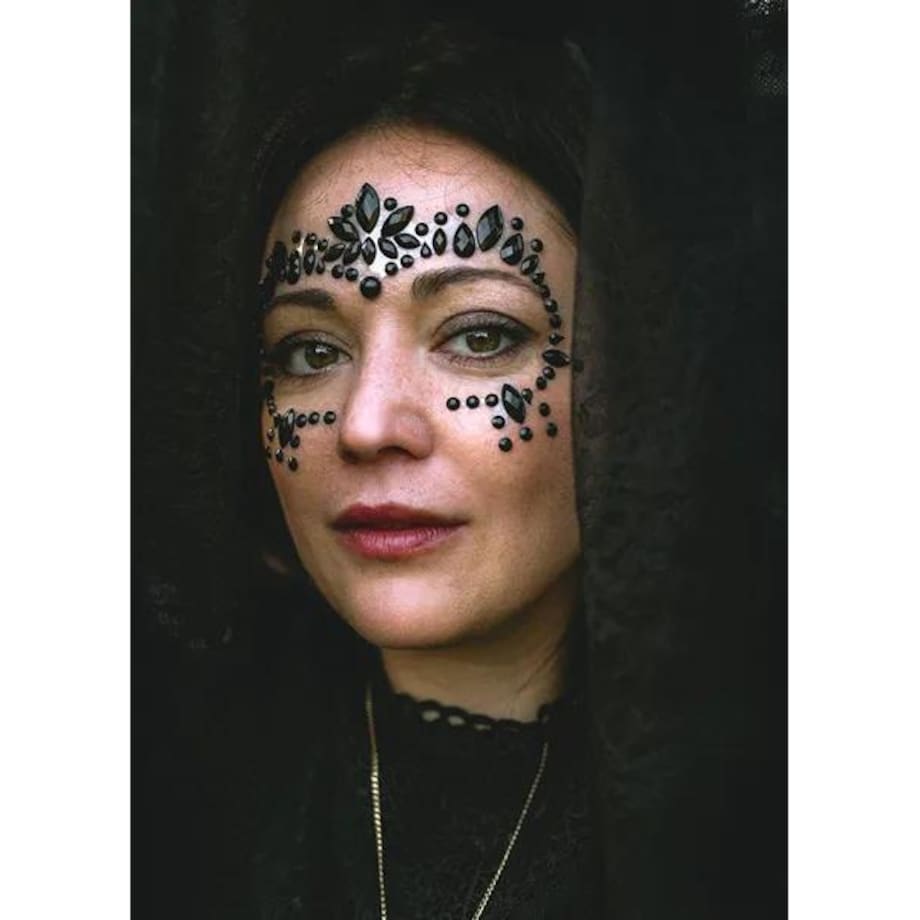 Dekoracja na twarz Kryształki, czarne, 15x9cm