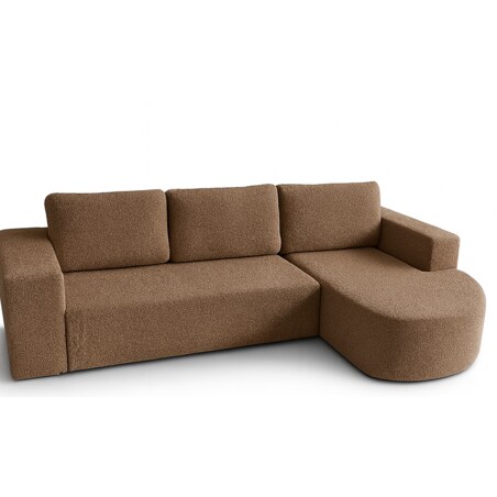 Narożnik Vello z funkcją spania do salonu, prawostronny- boucle- brązowy
