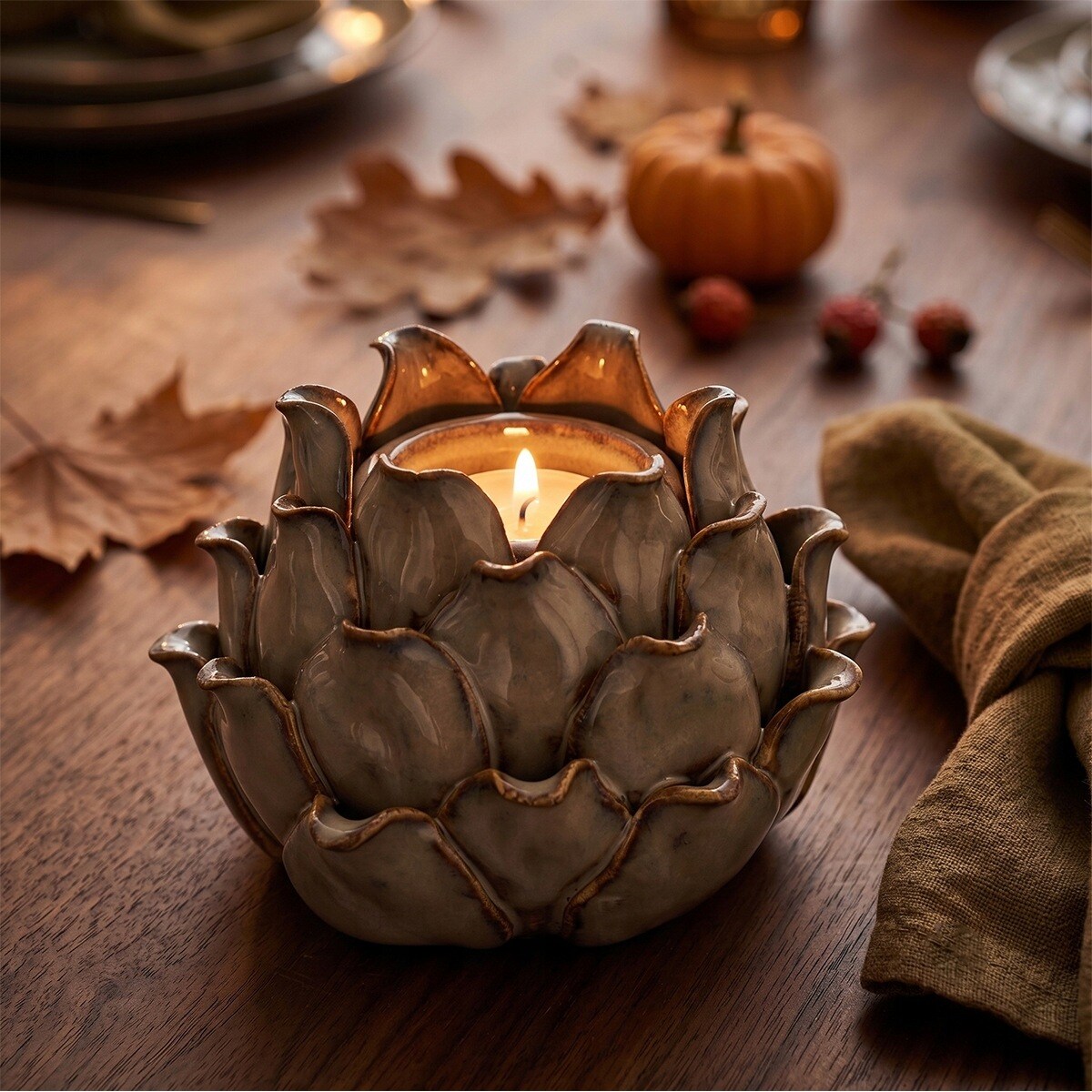ŚWIECZNIK 2w1 TEALIGHT KANDELABR BOHO LOFT BEŻOWY CERAMICZNY NA 1 ŚWIECĘ