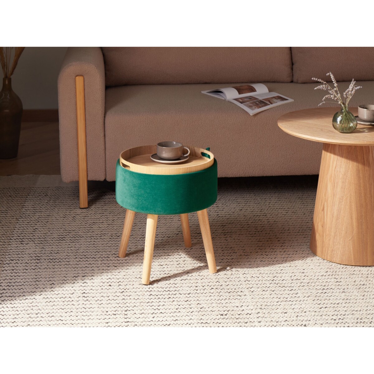 Stołek ze schowkiem NEELY Welur Szmaragdowy