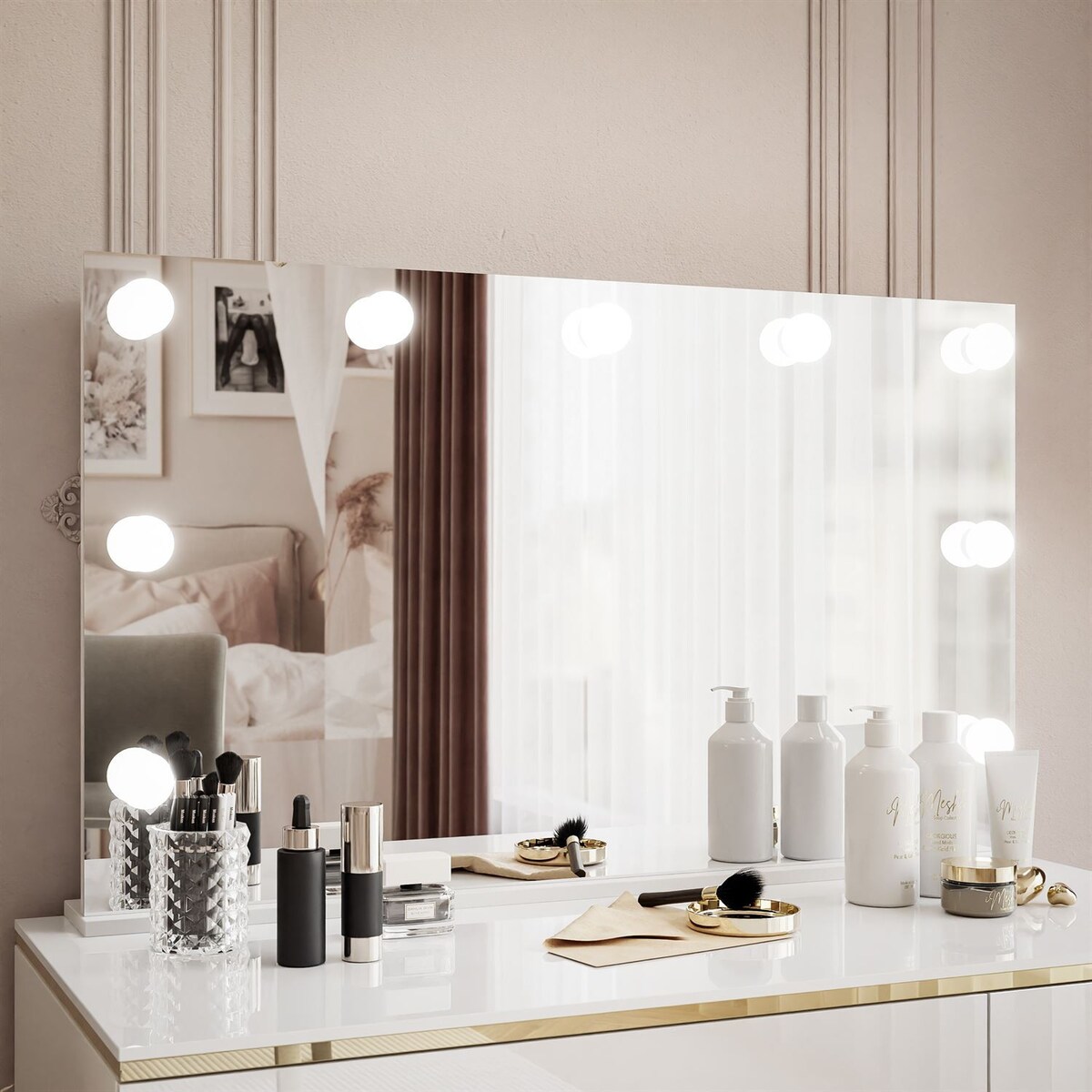 Toaletka AURORA II ELITE z lustrem i oświetleniem biały połysk