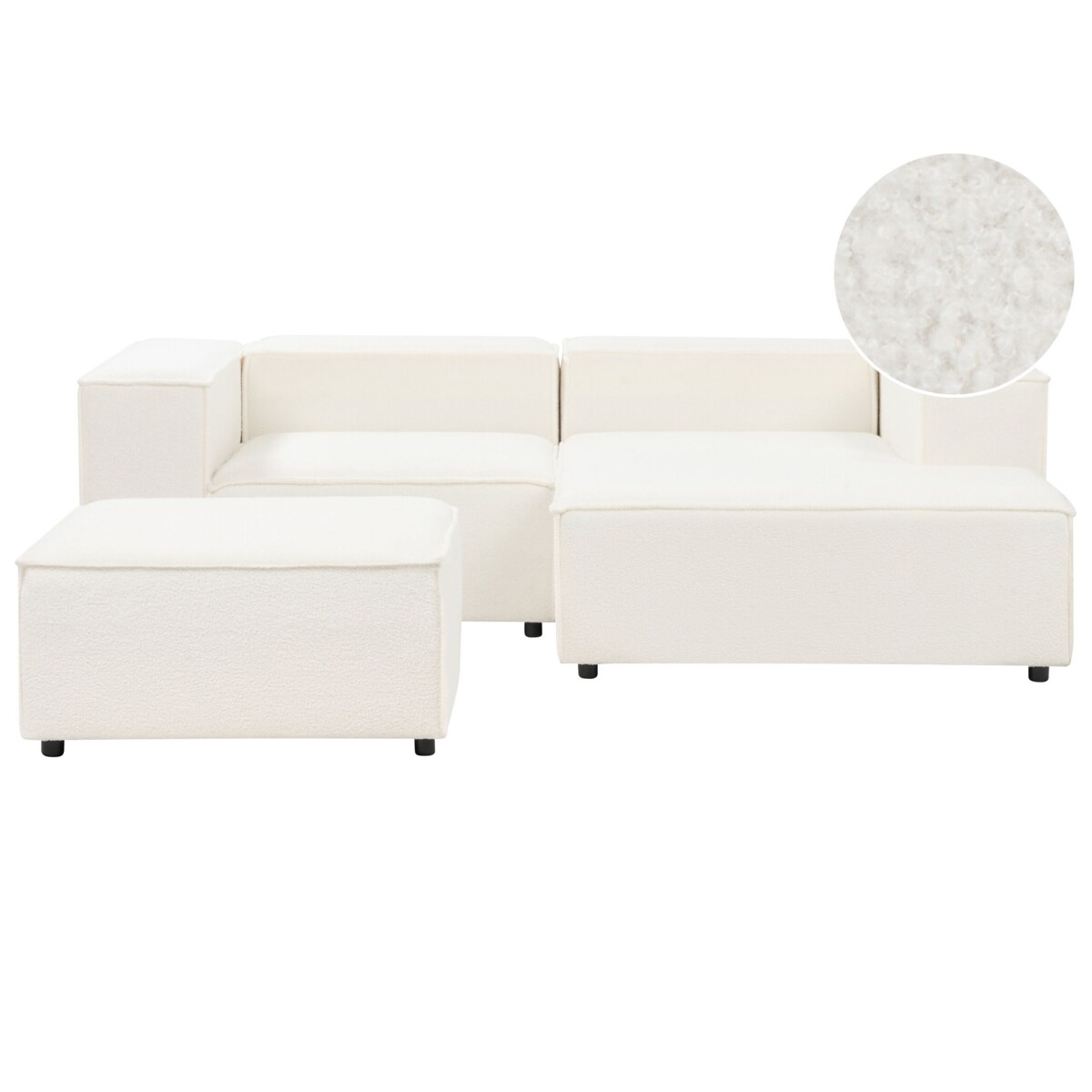 Narożnik modułowy ARDAL Boucle Biały z otomaną dla 2 osób Lewostronny