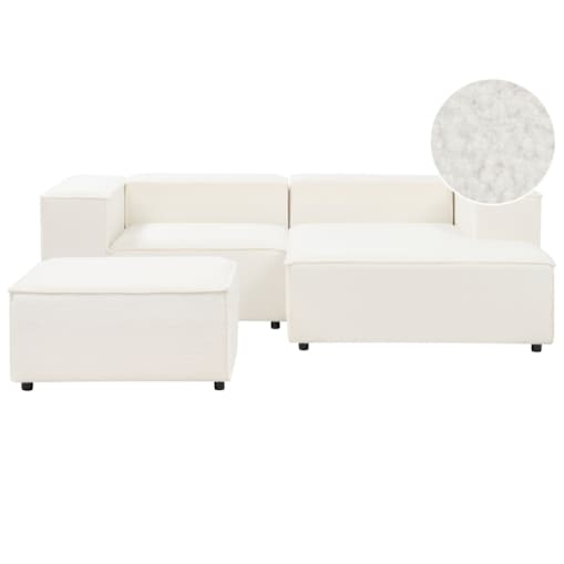 Narożnik modułowy ARDAL Boucle Biały z otomaną dla 2 osób Lewostronny