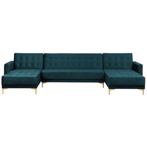 Narożnik rozkładany 5-osobowy welurowy zielony ABERDEEN