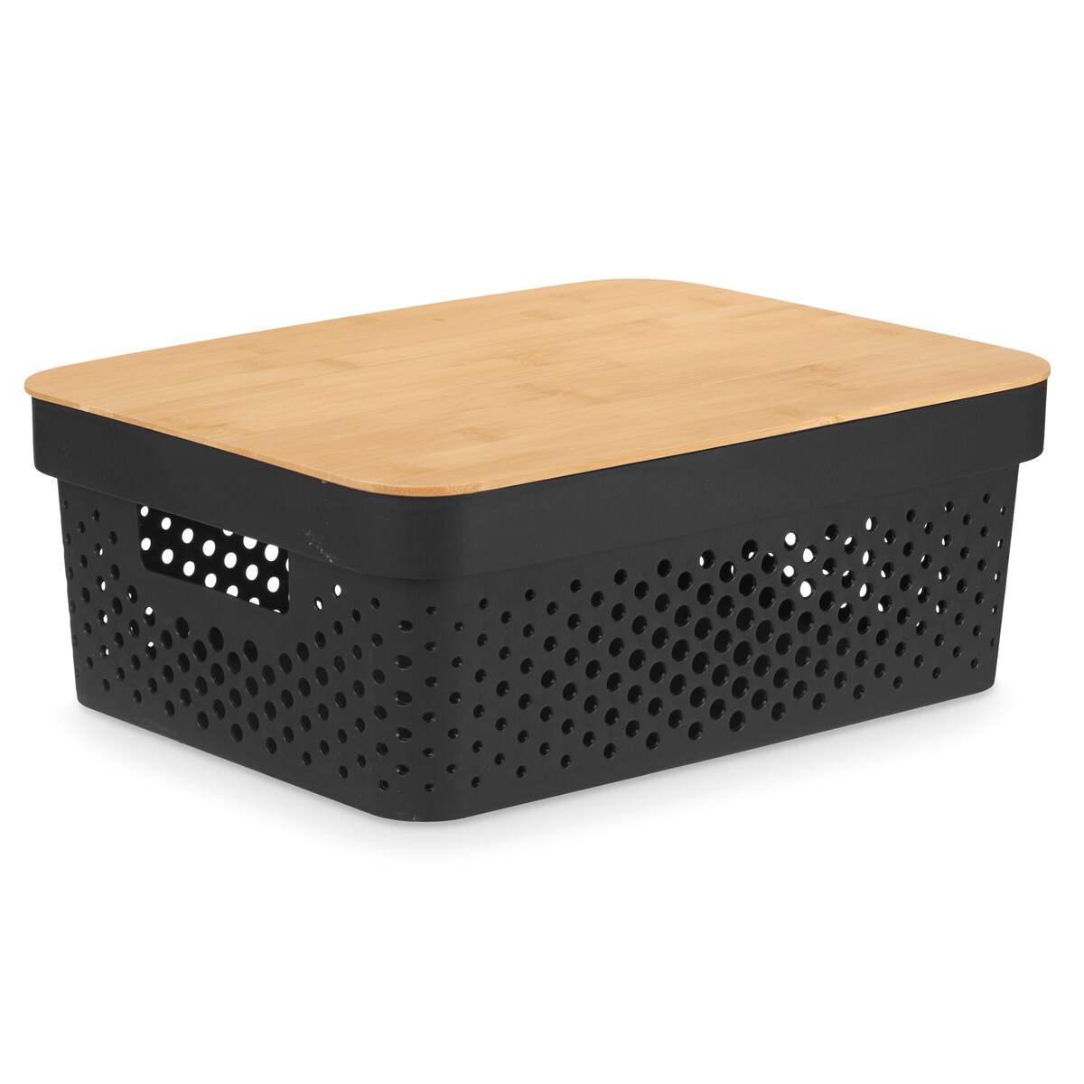 Plastikowy pojemnik z bambusową pokrywą, 36 x 26 x 14 cm