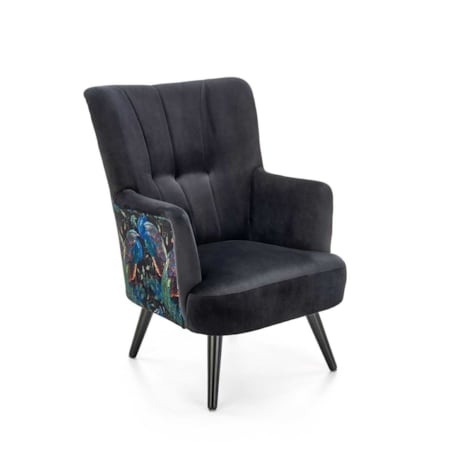 FOTEL WYPOCZYNKOWY Gredos czarny Z WZOREM PTAKA