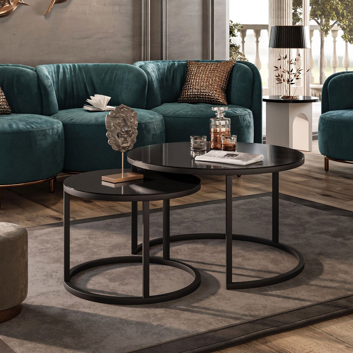 Stolik kawowy CIRI 2w1 czarne szkło