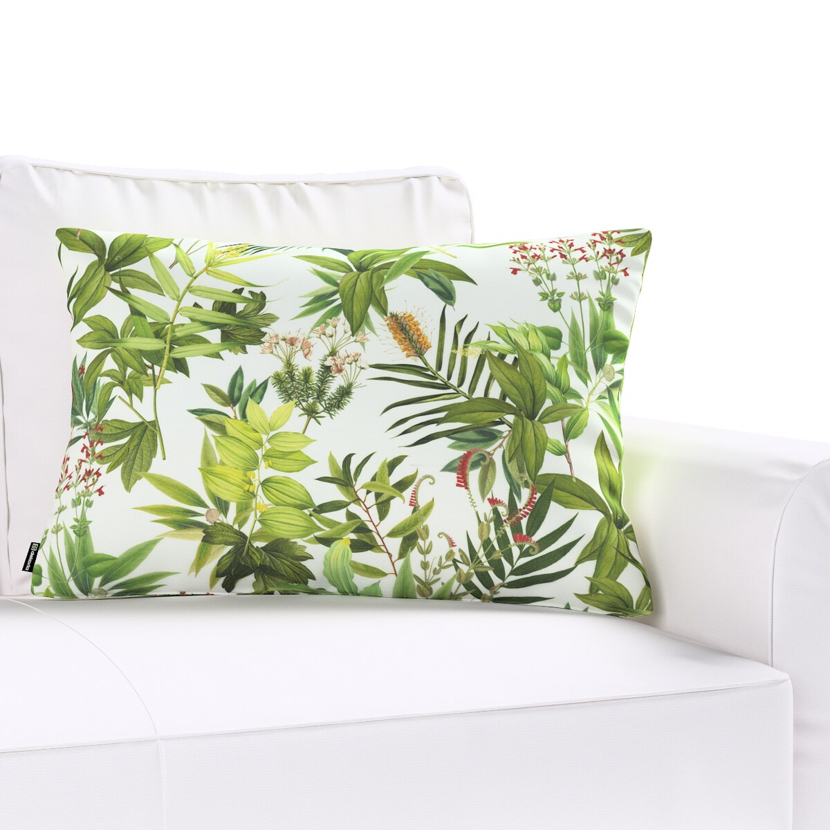 Poszewka Kinga na poduszkę prostokątną 47x28 zielono-czerwona roślinność na białym tle