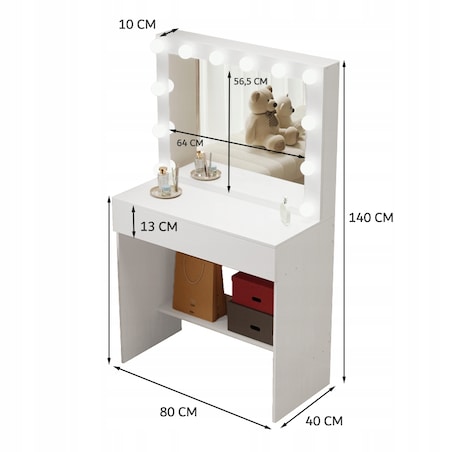 TOALETKA Z LUSTREM LED KOSMETYCZNA MAKIJAŻU WIZAŻU NOWOCZESNA LOFT GLAMOUR