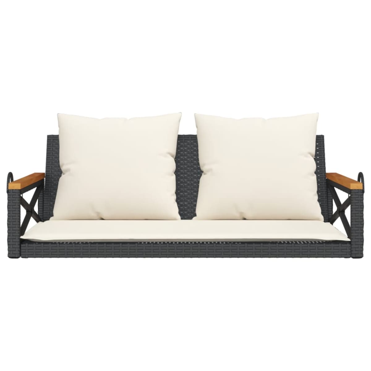 vidaXL Ławka bujana z poduszkami, czarna, 109x62x40 cm, polirattan
