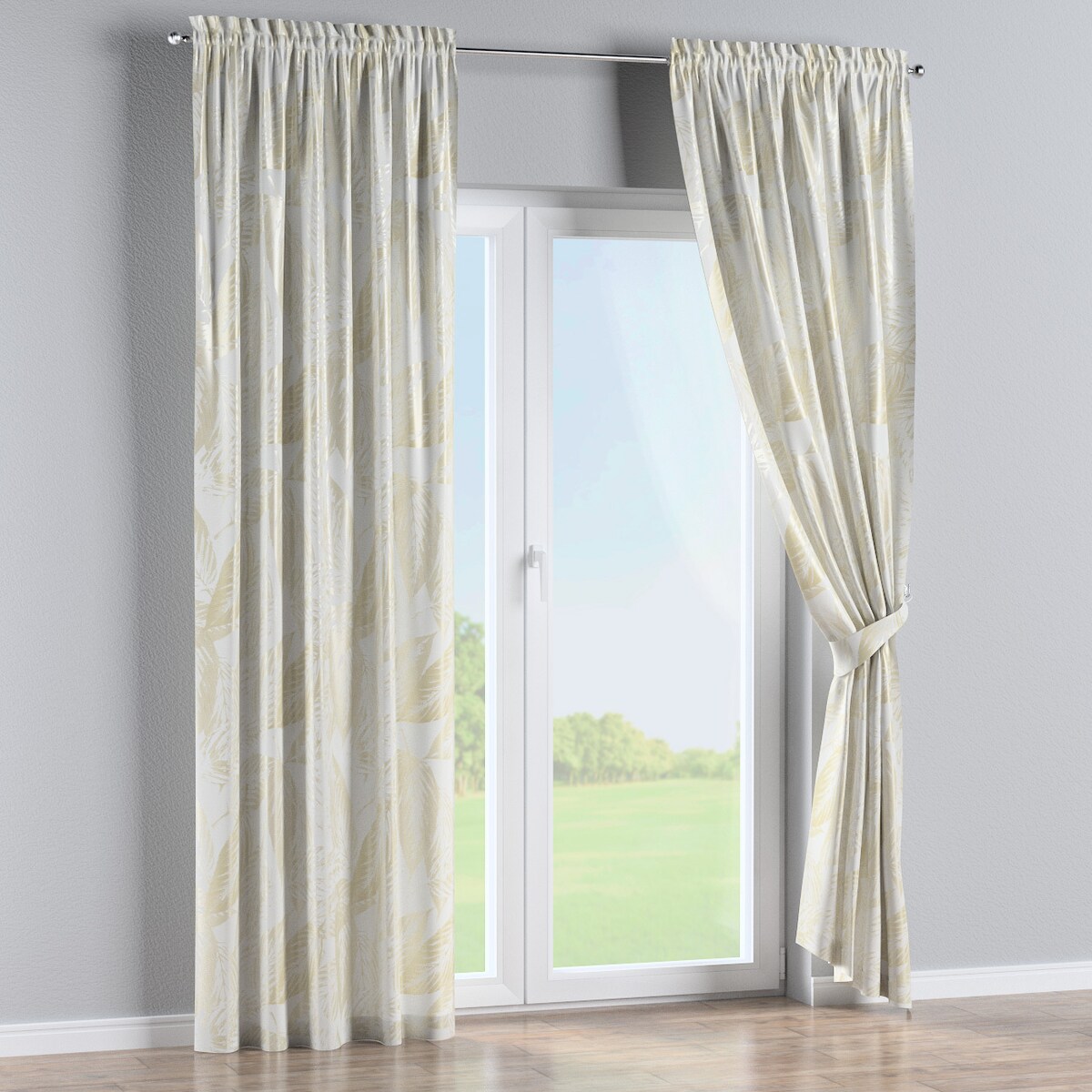 Zasłona na kanale z grzywką 1 szt. 130x260 ecru liście