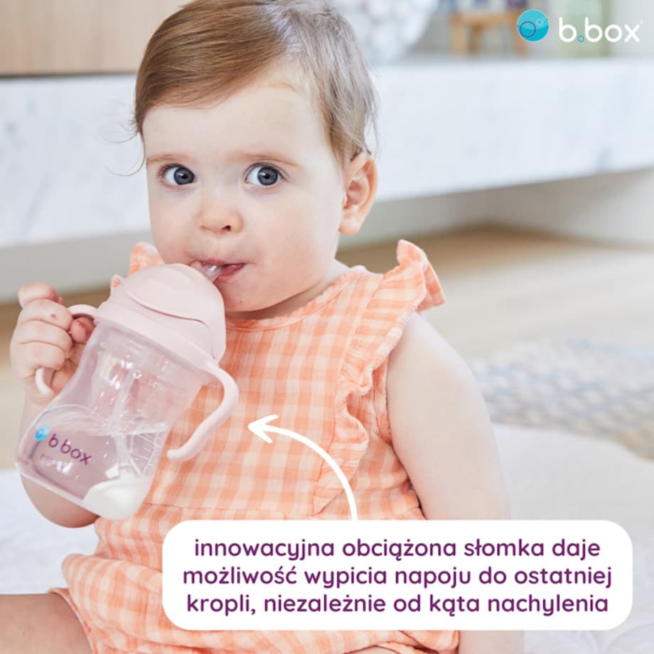 Bidon dla dzieci ze słomką 240 ml - kubek niekapek różowy, b.box
