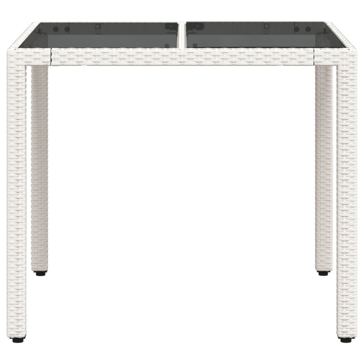 vidaXL Stół ogrodowy ze szklanym blatem, biały 90x90x75 cm, polirattan