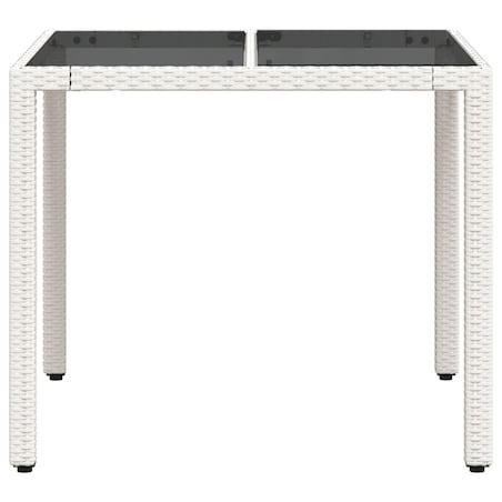 vidaXL Stół ogrodowy ze szklanym blatem, biały 90x90x75 cm, polirattan