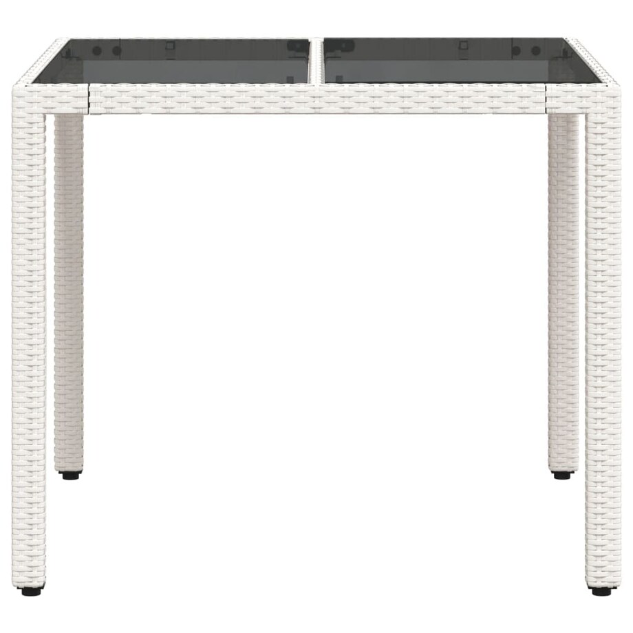 vidaXL Stół ogrodowy ze szklanym blatem, biały 90x90x75 cm, polirattan